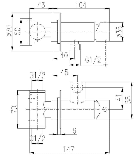 Mitigeur bidet ou WC encastrable SEINA avec douchette en laiton noir mat