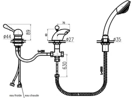 Mélangeur baignoire avec cascade LABE 3 trous en laiton