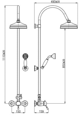 Colonne de douche LABE avec douchette en laiton bronze H.111cm