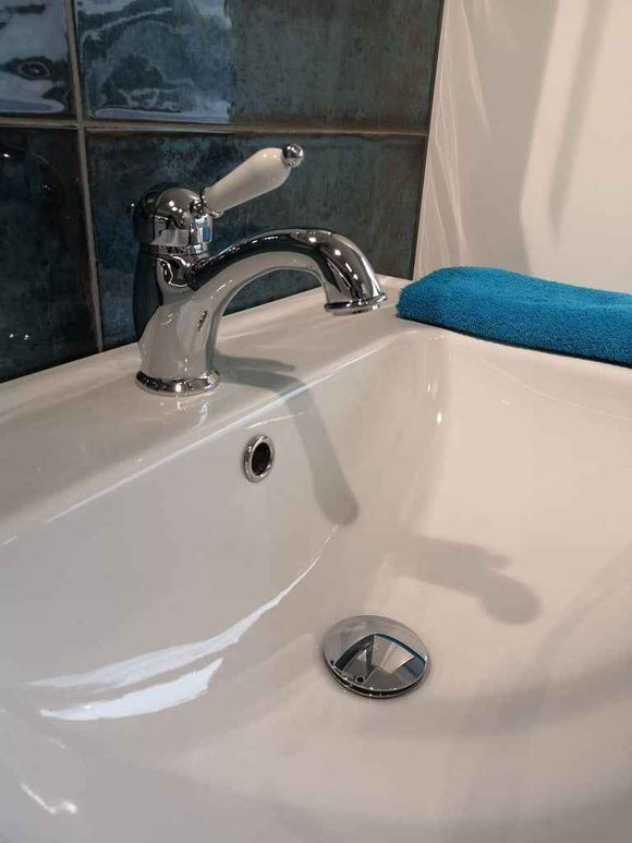 Mitigeur lavabo LABE laiton chromé avec poignée en céramique