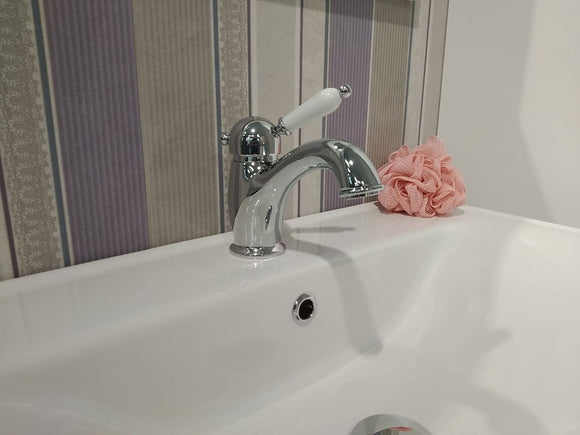 Mitigeur lavabo LABE laiton chromé avec poignée en céramique