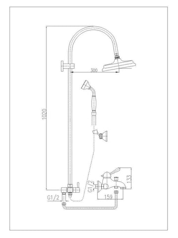 Colonne de douche LABE laiton chromé avec douchette H.102 cm
