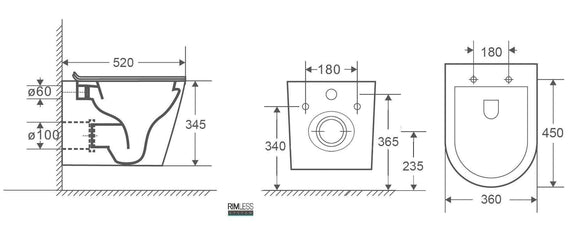 Cuvette WC suspendue Rimless ZINA - avec abattant à frein de chute