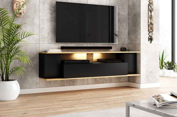 Meuble TV EVEREST coloris chêne 140x35x50 cm