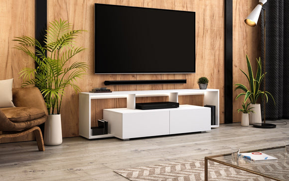 Meuble TV EVEREST coloris gris et chêne 140x35x50 cm