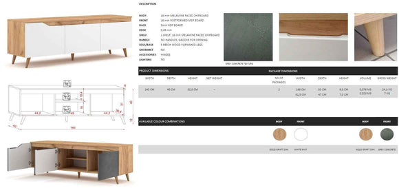 Meuble TV TURE coloris chêne 140x40x52 cm