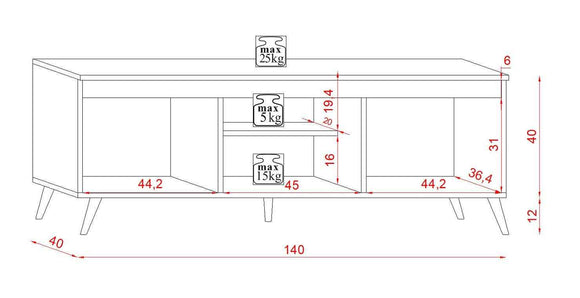 Meuble TV TURE coloris chêne 140x40x52 cm
