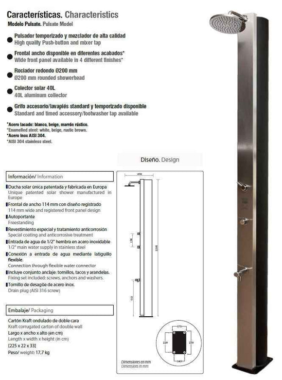 Douche de piscine solaire PULSATE 40L avec rince pieds