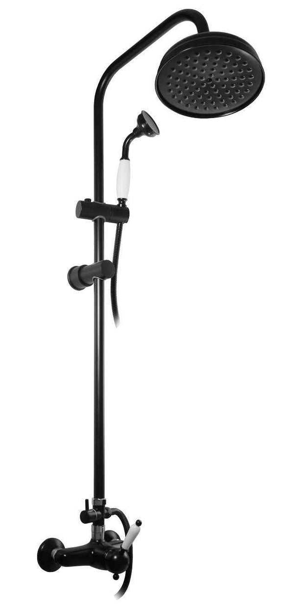 Colonne de douche LABE avec douchette laiton noir et poignée en céramique H.111cm