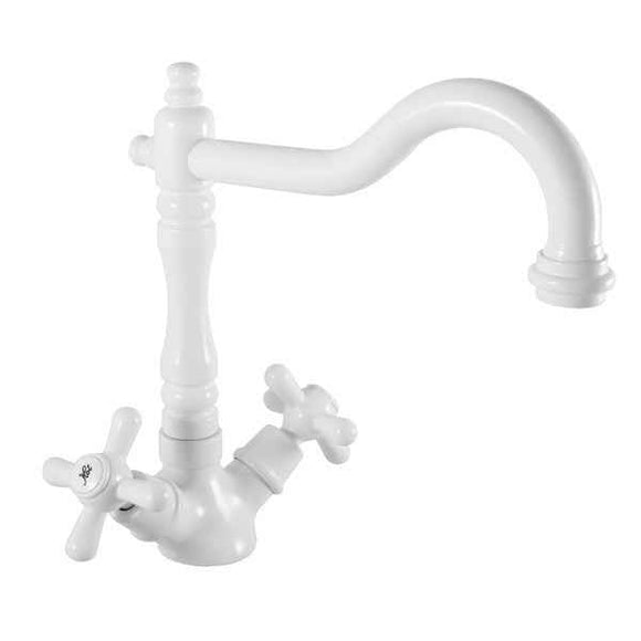 Mélangeur lavabo MORAVA RETRO pivotant laiton blanc mat