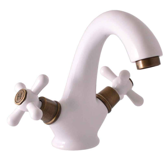 Mélangeur lavabo MORAVA laiton blanc et bronze sans pop up