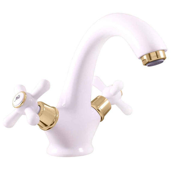 Mélangeur lavabo MORAVA laiton blanc doré sans pop up