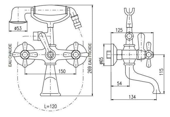 Mélangeur baignoire MORAVA RETRO laiton bronze blanc