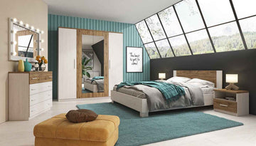 Lit 2 places MARKOS 160x200 cm avec sommier et lattes coloris pin anderson et chêne