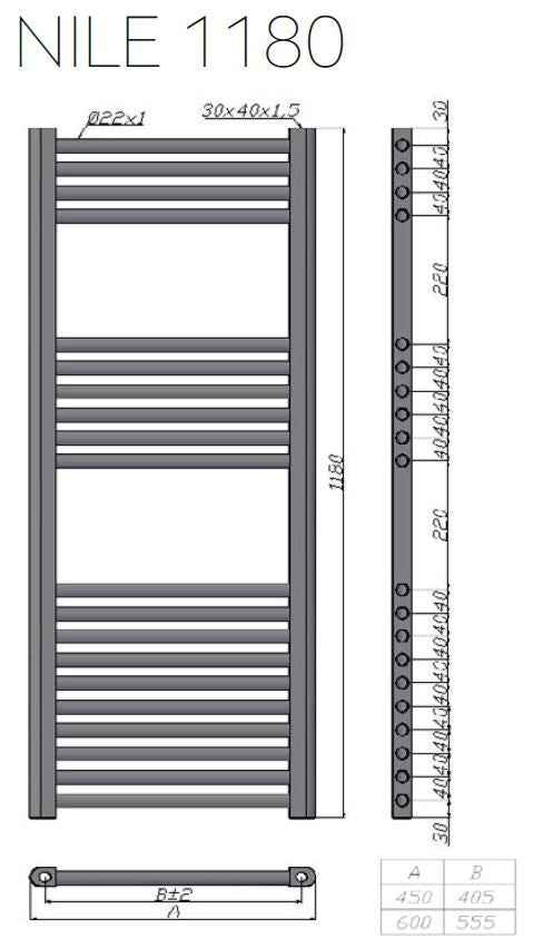 Radiateur sèche-serviette électrique thermostatique NILE en chrome H. 118cm