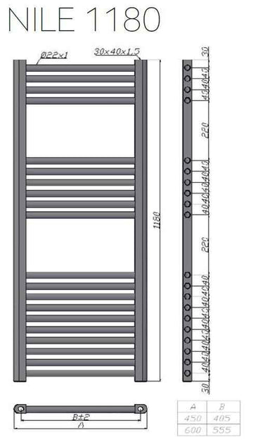 Radiateur sèche-serviette électrique thermostatique NILE en chrome H. 118cm