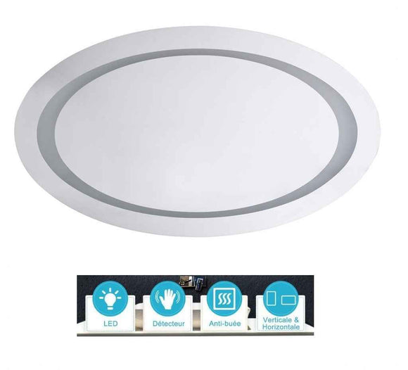 Miroir oval 80x50 cm avec lumière LED et capteur de mouvement