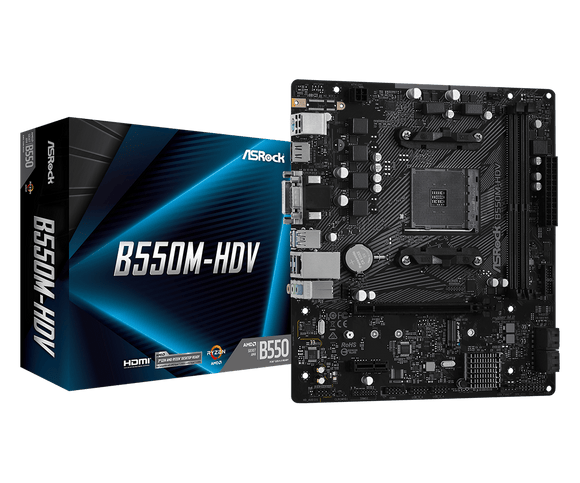 ASRock B550M-HDV / AMD B550 / AM4 / 2x DDR4 DIMM / VGA / DVI-D / HDMI / M.2 / mATX