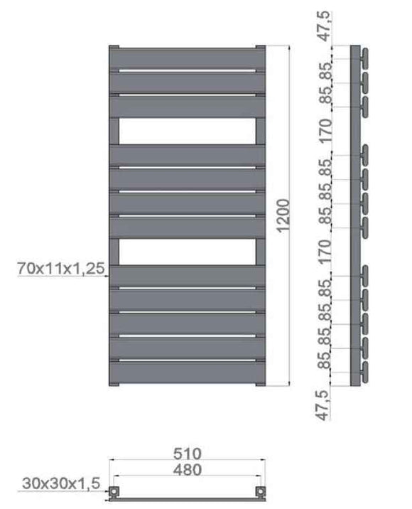 Radiateur sèche-serviette design vertical MARCELLA 51x120 cm en chrome