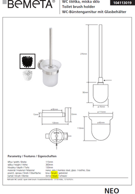 Brosse murale de toilettes NEO, bol en verre 32,5x14,5x11,5cm - 0