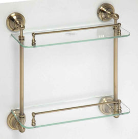 Double étagère en verre double RETRO en laiton 40x42x12 cm