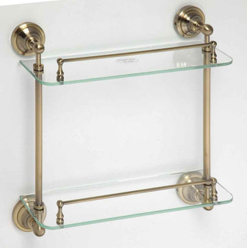 Double étagère en verre double RETRO en laiton 40x42x12 cm