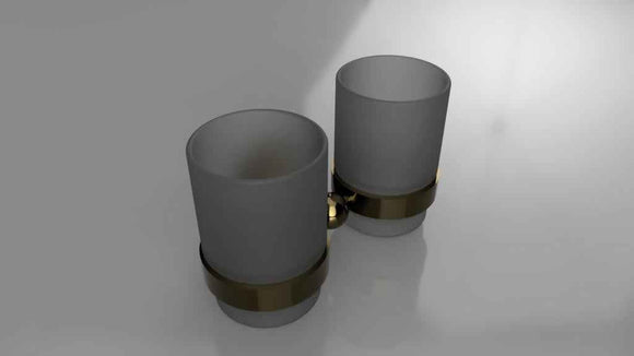 Porte brosses à dents double en verre RETRO bronze 16x10,5x9 cm