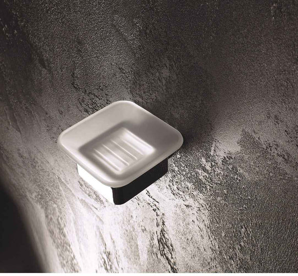 Porte-savon carré mural SOLO en verre et laiton chromé 10,4 x4,5 x11 cm