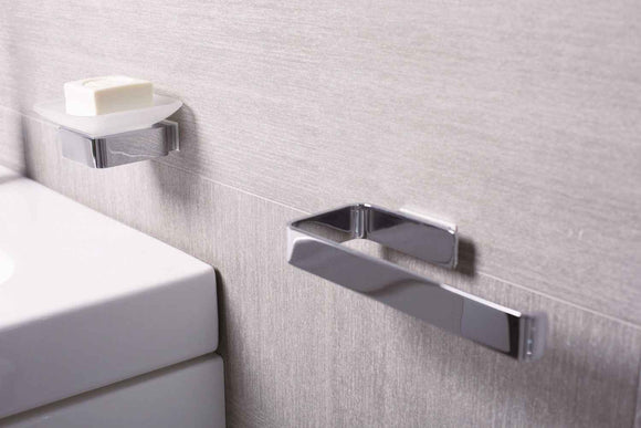 Porte-savon carré mural SOLO en verre et laiton chromé 10,4 x4,5 x11 cm