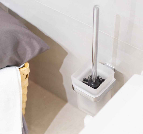 Goupillon de toilettes VIA en chrome et bol en verre 9,3 x 38,5 x12,7 cm