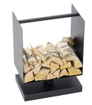 Range bûches sur pied carrée en acier noir 45x30x60 cm