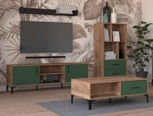 Meuble TV LUGO coloris chêne vert 164,5x40x58,4 cm