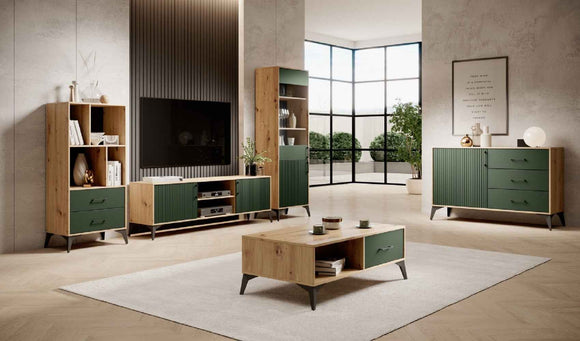 Buffet 2 portes et 2 tiroirs LUGO coloris chêne vert 112x42x78,40cm