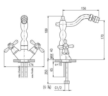 Mélangeur bidet long MORAVA sans siphon en laiton chromé