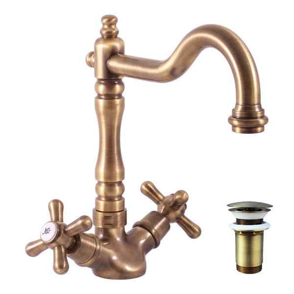 Mélangeur lavabo MORAVA RETRO pivotant en laiton bronze