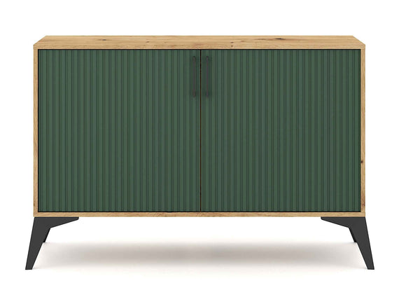 Buffet 2 portes et 2 tiroirs LUGO coloris chêne vert 112x42x78,40cm