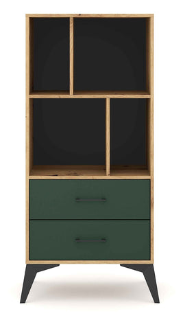 Bibliothèque à 4 étagères et 2 tiroirs LUGO coloris chêne vert 59,9x42x138,40 cm