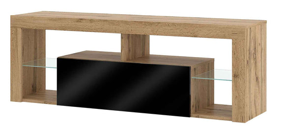 Meuble TV EVEREST coloris chêne et noir 140x35x50 cm