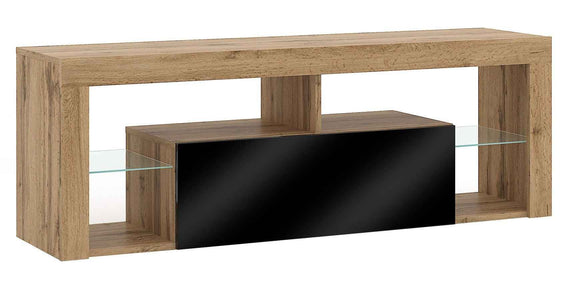 Meuble TV EVEREST coloris chêne et noir 140x35x50 cm