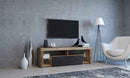 Meuble TV EVEREST coloris chêne et noir 140x35x50 cm