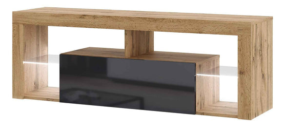 Meuble TV EVEREST coloris chêne et noir 140x35x50 cm