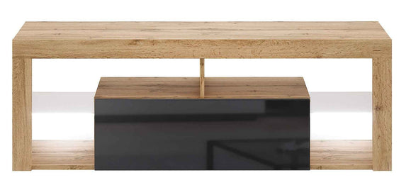 Meuble TV EVEREST coloris chêne et noir 140x35x50 cm