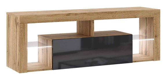 Meuble TV EVEREST coloris chêne et noir 140x35x50 cm