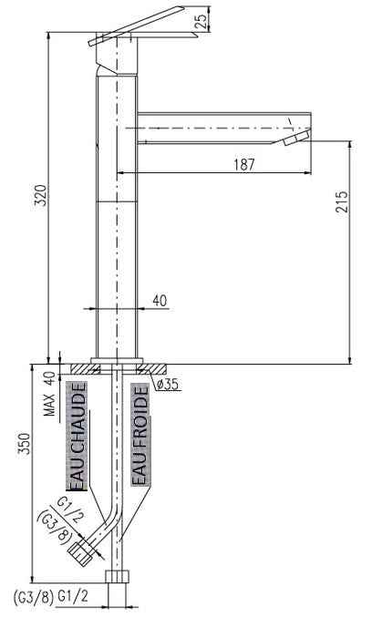 Mitigeur haut lavabo LOIRA sans siphon en laiton chromé