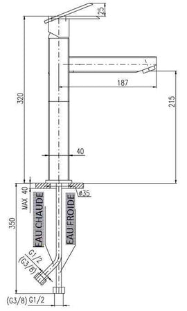 Mitigeur haut lavabo LOIRA sans siphon en laiton chromé