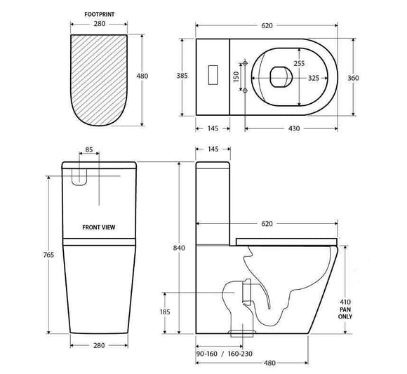 Ensemble Cuvette WC sans bride Rimless à poser ZINA - avec abattant et réservoir