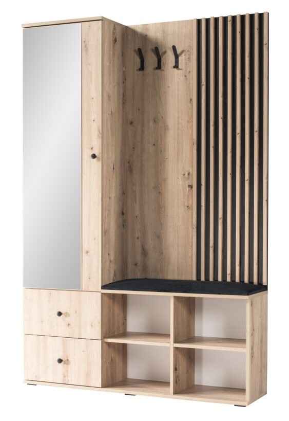 Meuble d’entrée MODERNO coloris chêne artisan 128,5x30 H.195,5 cm