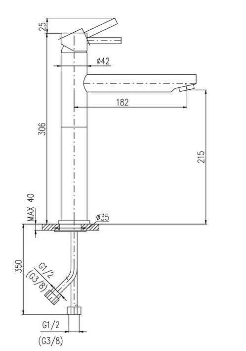 Mitigeur lavabo haut SEINA laiton chromé 30,6 cm