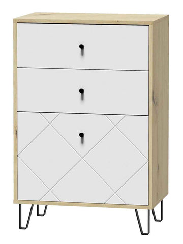 Commode BILBAO coloris chêne et blanc mat 63,4 x40 x 96 cm