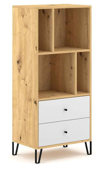 Bibliothèque BILBAO coloris chêne et blanc mat 63,4 x40 x 135,2 cm